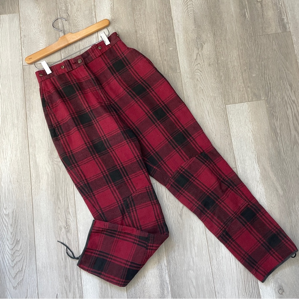 J. Peterman Company Pants plaid flannel lace up straight leg womens Red size 6